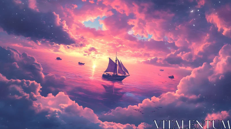 Dreamlike Sailing Scene in Pink and Purple AI Image