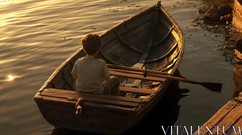 Golden Hour: Child and Boat at Sunset AI Image