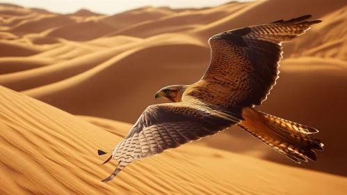 Falcon Flying Over Sand Dunes