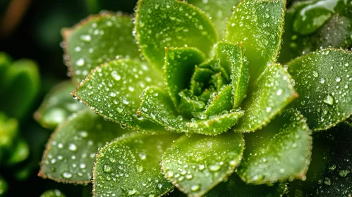 Succulent with Glistening Dew Drops