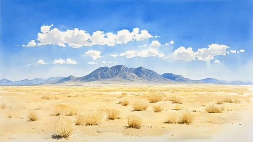 Desert Scene with Mountains and Clouds