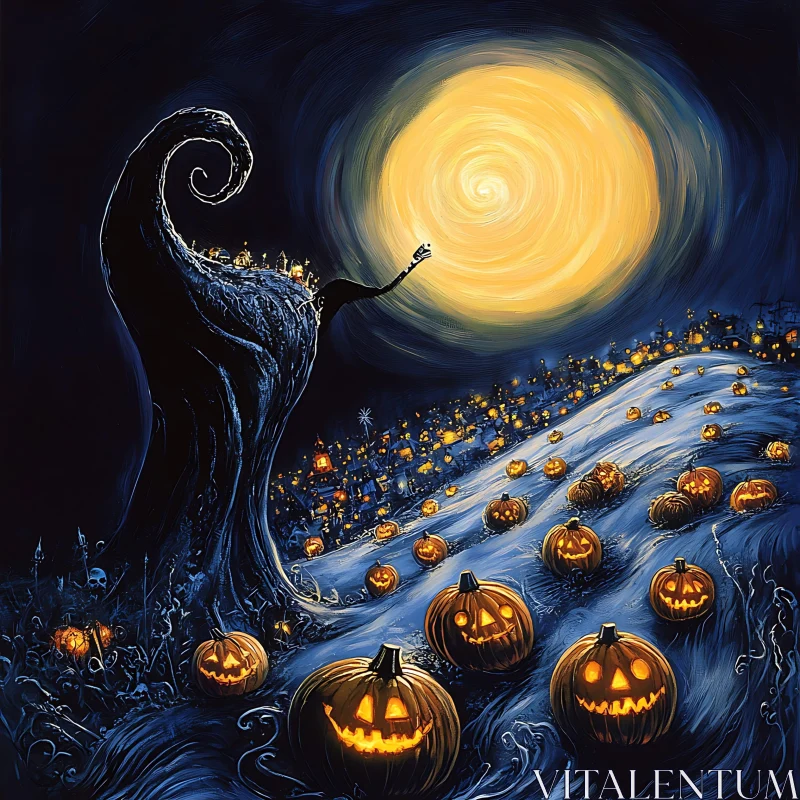 AI ART Spooky Night with Moonlit Pumpkins