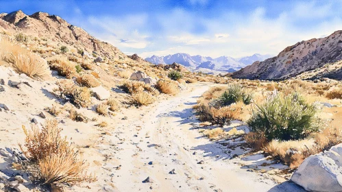 Desert Path and Mountain Range