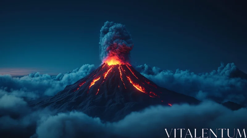 AI ART Molten Lava Eruption in Nighttime Scene