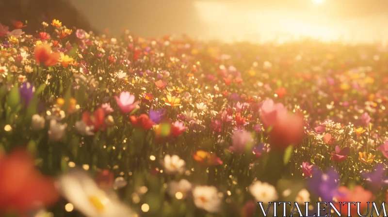 AI ART Sunlit Wildflower Meadow in Full Bloom