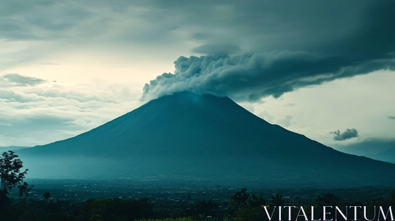 Volcanic Eruption in Majestic Mountainous Landscape AI Image