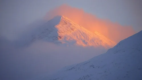 Warm Sunset Glow on Misty Mountain