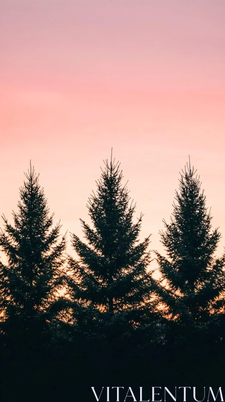 AI ART Pastel Sunset Silhouettes of Pine Trees