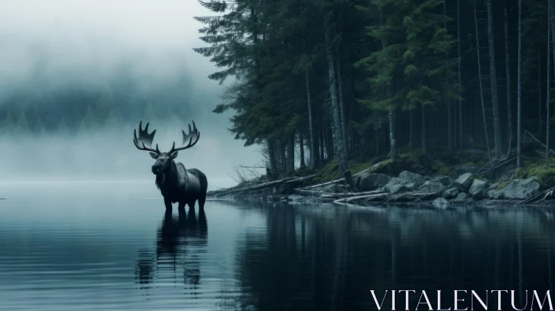 Serene and Moody Landscape Featuring a Deer in Norwegian Nature AI Image