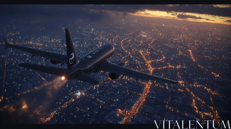 Night Flight Over Sparkling City Lights AI Image