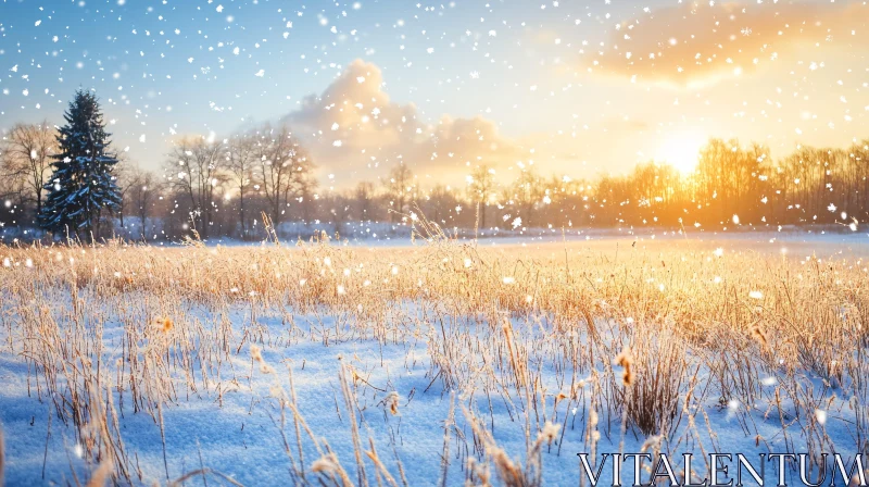 AI ART Winter Morning in a Snow-Covered Field