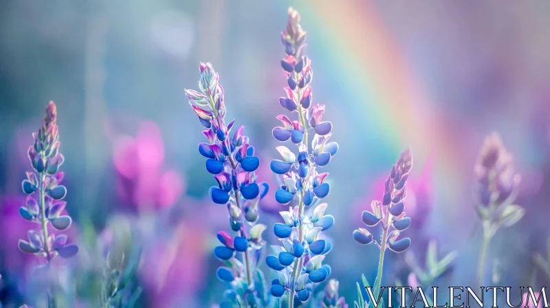 AI ART Lupine Flowers with Pastel Hues and Rainbow