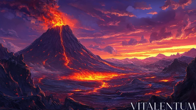 AI ART Volcanic Lava Flow at Dusk