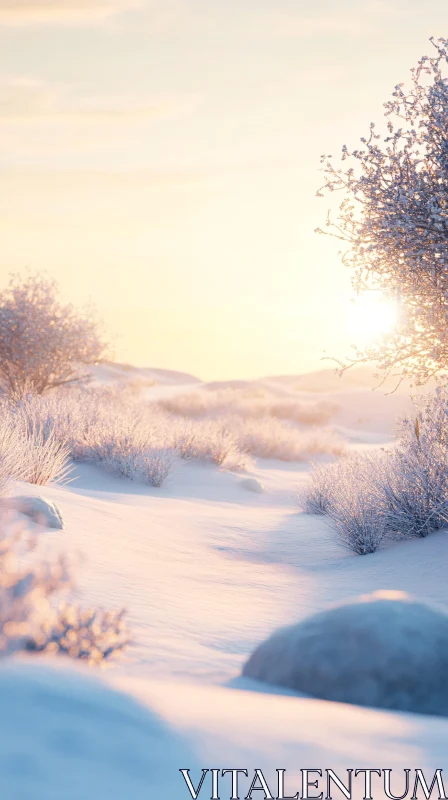 AI ART Tranquil Winter Scene at Sunset