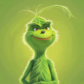 Playful Green Animated Character with Expressive Eyes