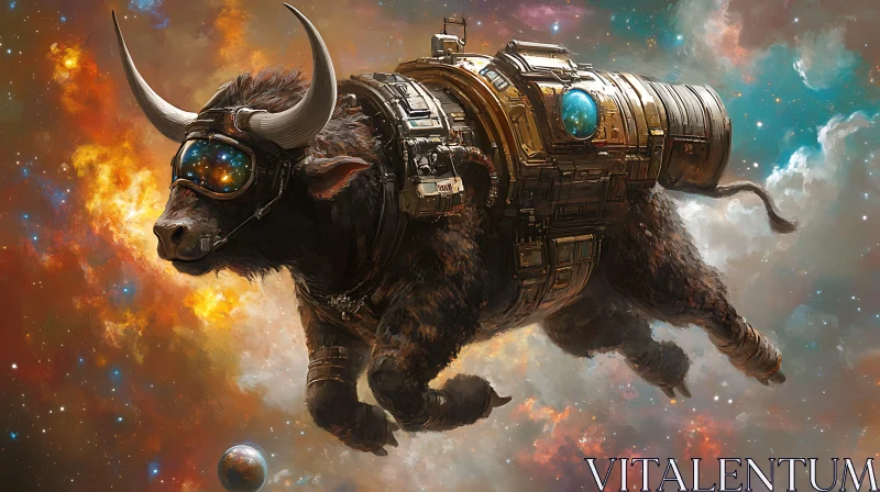 Sci-Fi Bull in Outer Space AI Image