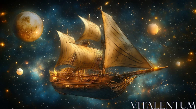 Cosmic Sailing Ship AI Image