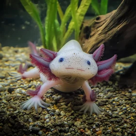 Amphibian with Pink Gills in Aquatic Setting