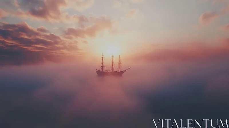 Majestic Ship Silhouette at Sunset AI Image