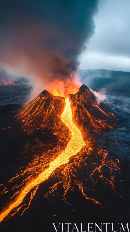 AI ART Molten Lava Flowing from a Volcano