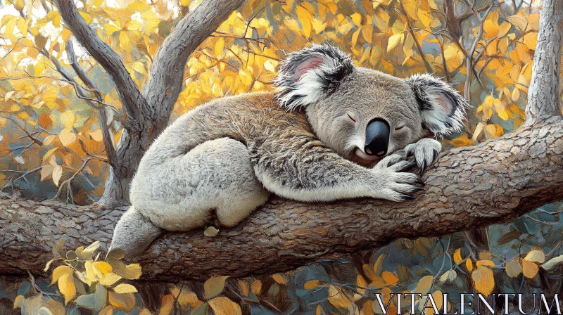 Tranquil Koala in Autumn AI Image