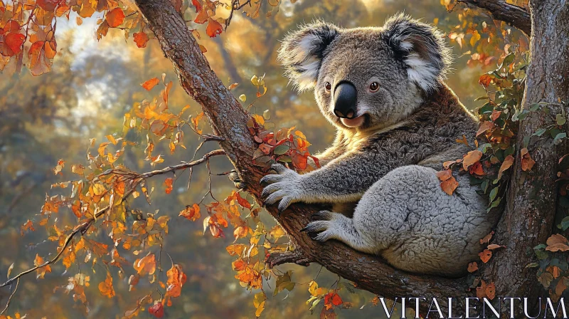 Wildlife Portrait: Koala Among Leaves AI Image