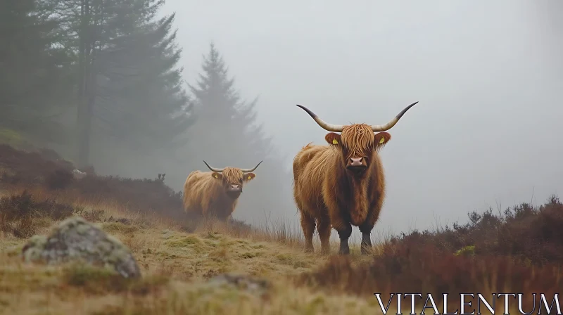 AI ART Foggy Scene with Highland Cows