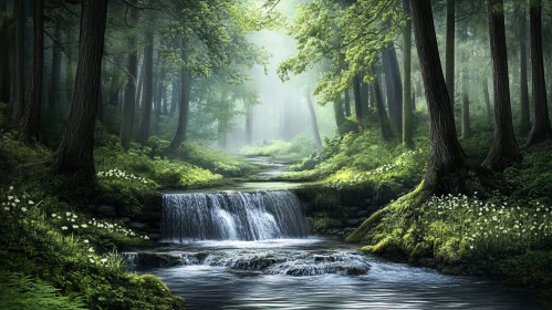 Peaceful Forest Waterfall Scene