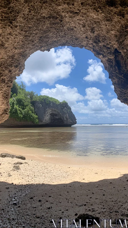 AI ART Cave-Framed Beach Landscape