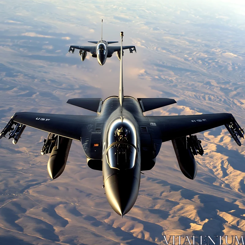 Sky High: Dual Fighter Jets in Combat Formation AI Image