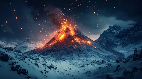 Lava Flow in Snow-Capped Mountains