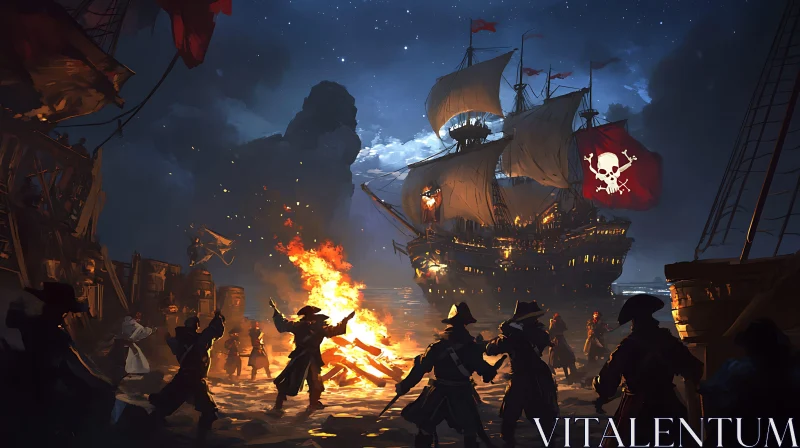 Pirates Fighting by Firelight AI Image