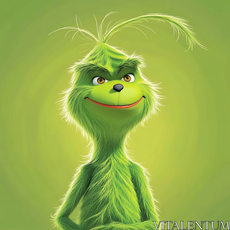 AI ART Playful Green Animated Character with Expressive Eyes