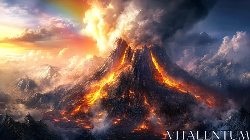 AI ART Majestic Volcano Eruption Amidst Snowy Mountains