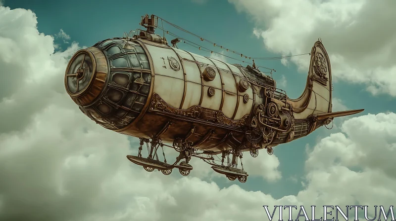 Vintage Steampunk Airship in Flight AI Image