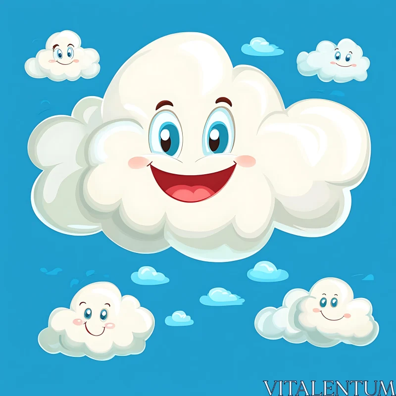 Cheerful Illustrated Clouds AI Image