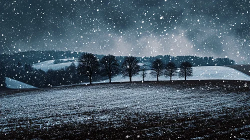 Serene Winter Landscape with Evening Snowfall