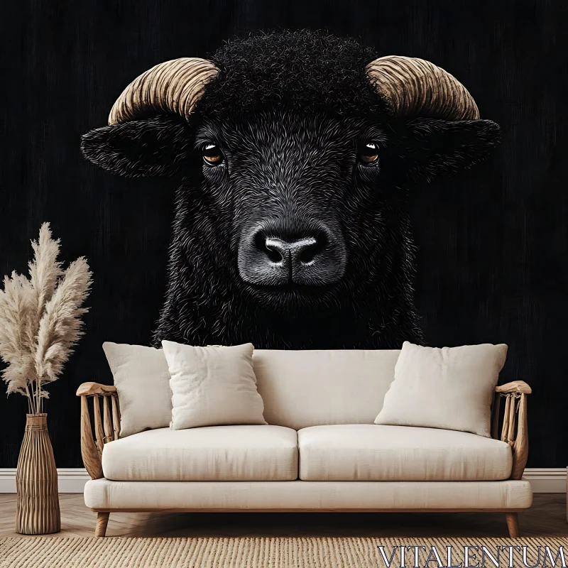 Modern Interior Decor Featuring Bull Head Art AI Image