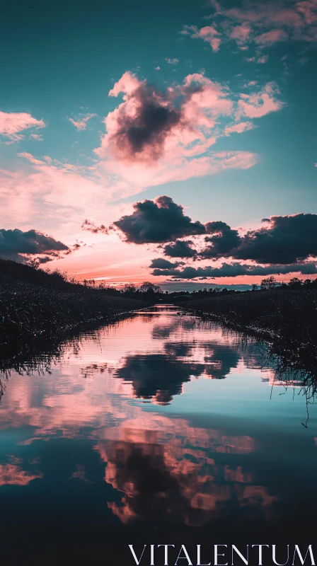 Serene Sunset Over Tranquil River AI Image