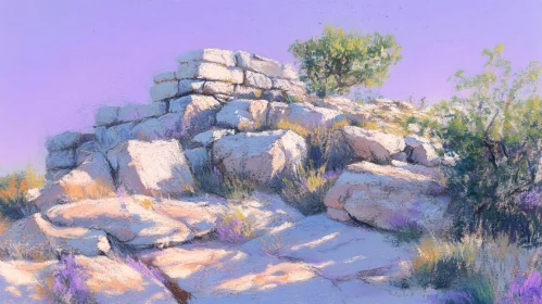 Serene Rocky Terrain with Soft Sunlight