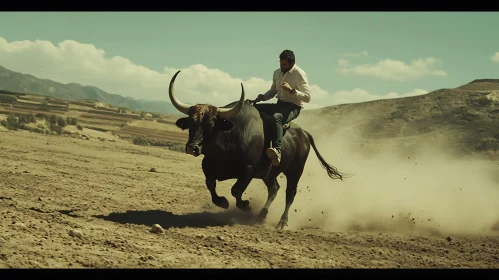 Bull Rider in Action in a Desert