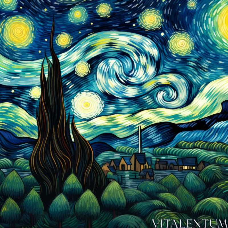Starry Night Art Print: Swirls of Color in High-Contrast Realism AI Image