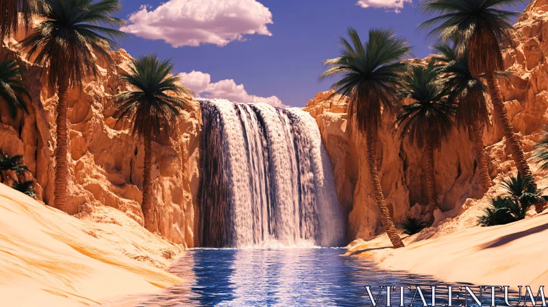 AI ART Serene Desert Oasis Waterfall