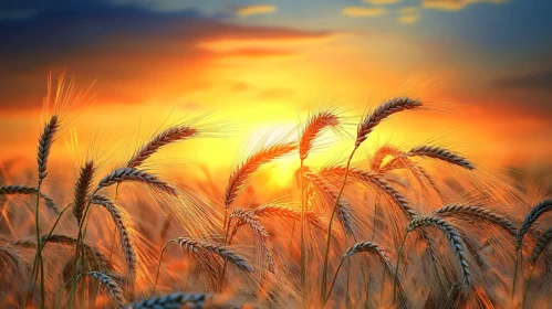 Sunset Over Wheat Field