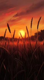 Sunset Illumination over Wheat Field