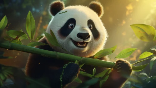 Animated Panda Bear in Forest - A Playful Caricature