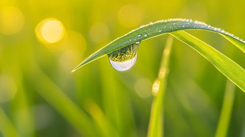 Macro Shot of a Dewdrop on Grass