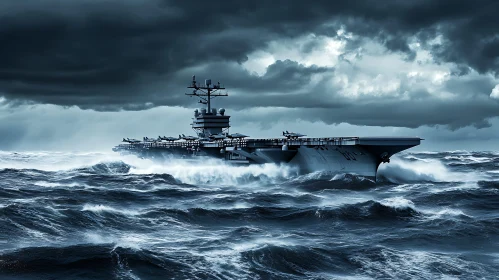 Warship Braving Stormy Ocean