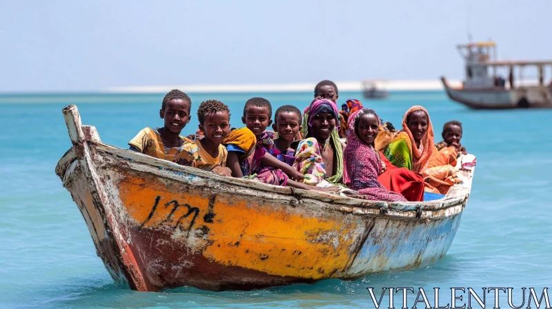 AI ART Smiling Kids on a Colorful Boat Ride