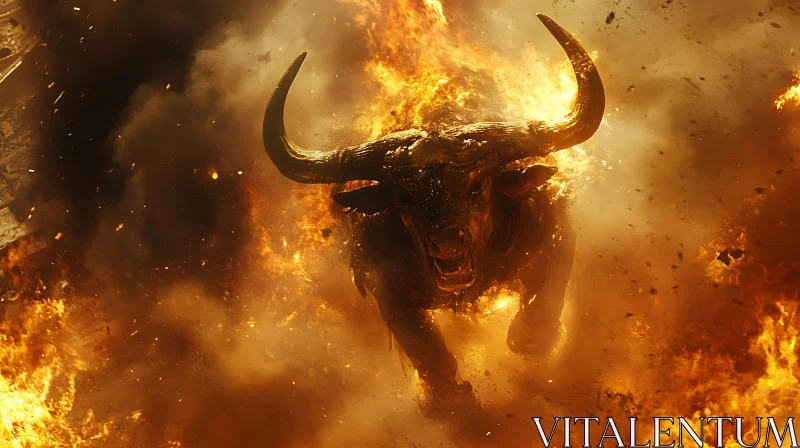 Raging Bull in the Fire AI Image